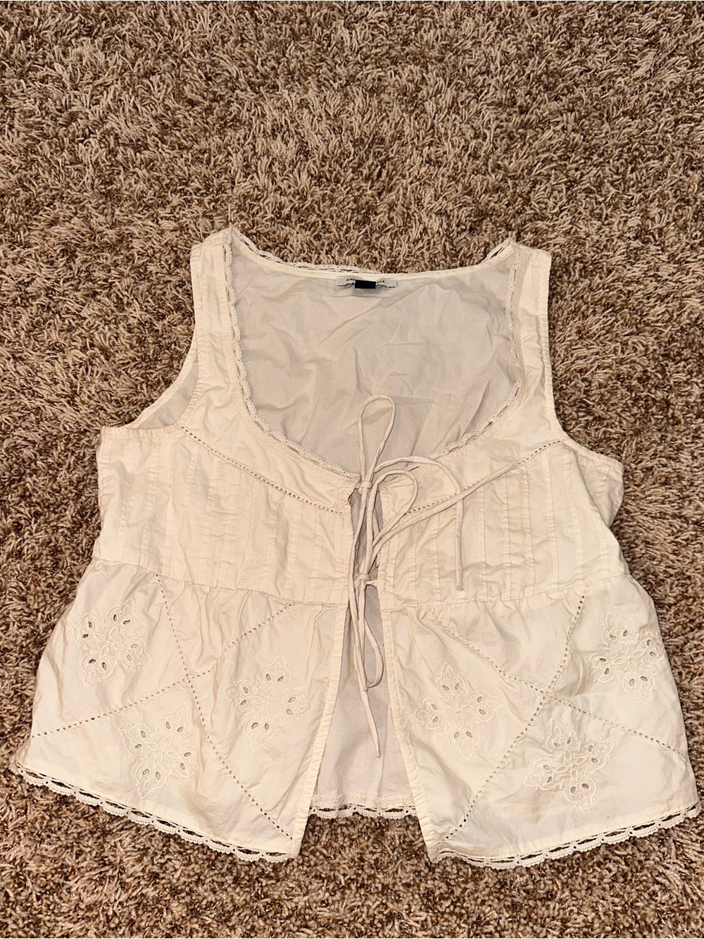 Lightweight White Eyelet Tie-Front Women's Top